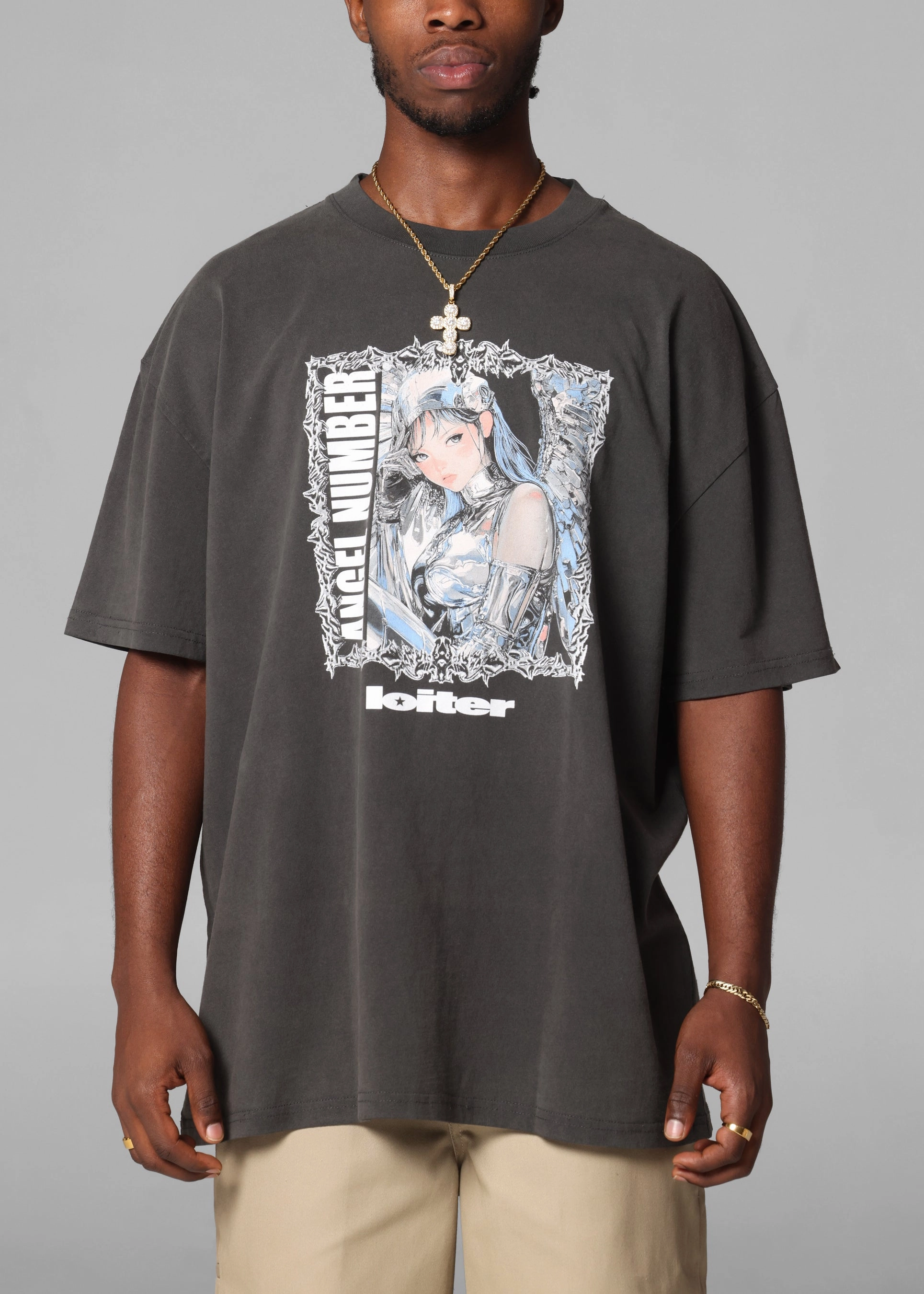 Sleek And Stylish Thermal Regulation Layer Loiter Angel Number T-Shirt Black Wash