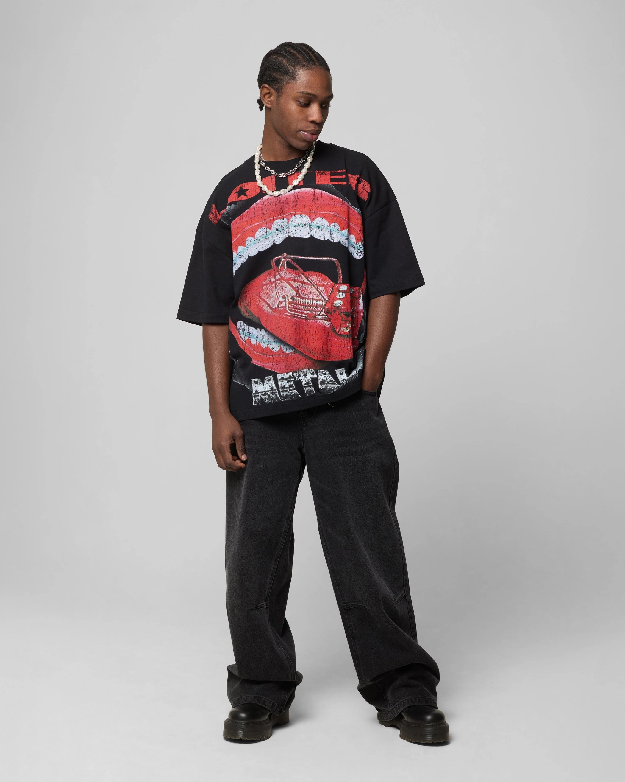 Loiter Metal Mouth T-Shirt Vintage Black Outdoor Trend Look Comfortable texture