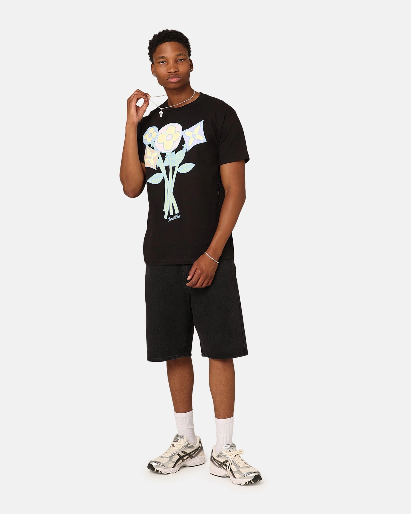 Secret Club SC Flower T-Shirt Black All-Season Comfort vacation wear