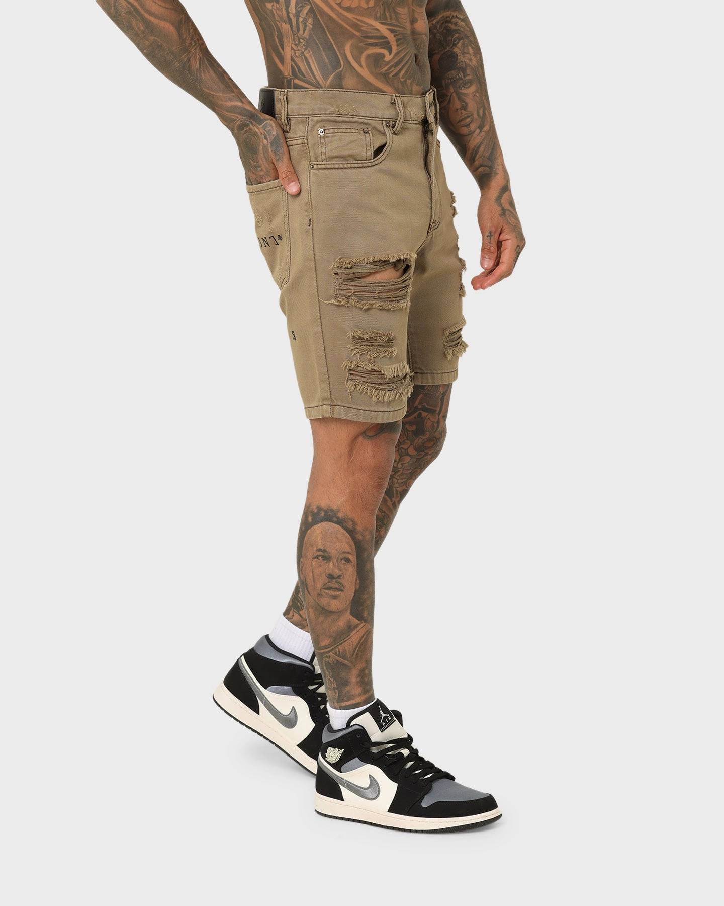 Vegan Leather Fleece Lining Saint Morta Destroyer Distressed Shorts Brown