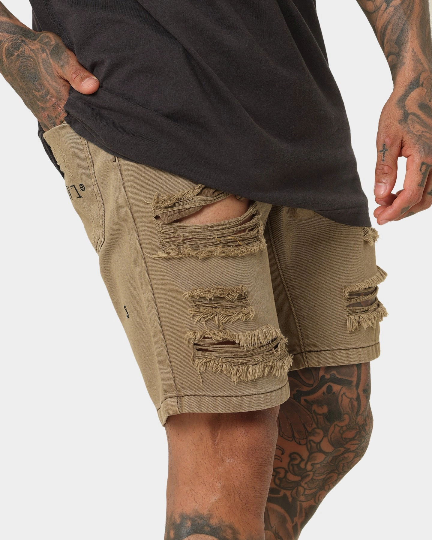 Trendy Vibe Cold Weather Gear Saint Morta Destroyer Distressed Shorts Brown