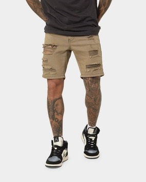 Saint Morta Destroyer Distressed Shorts Brown Fleece Lining