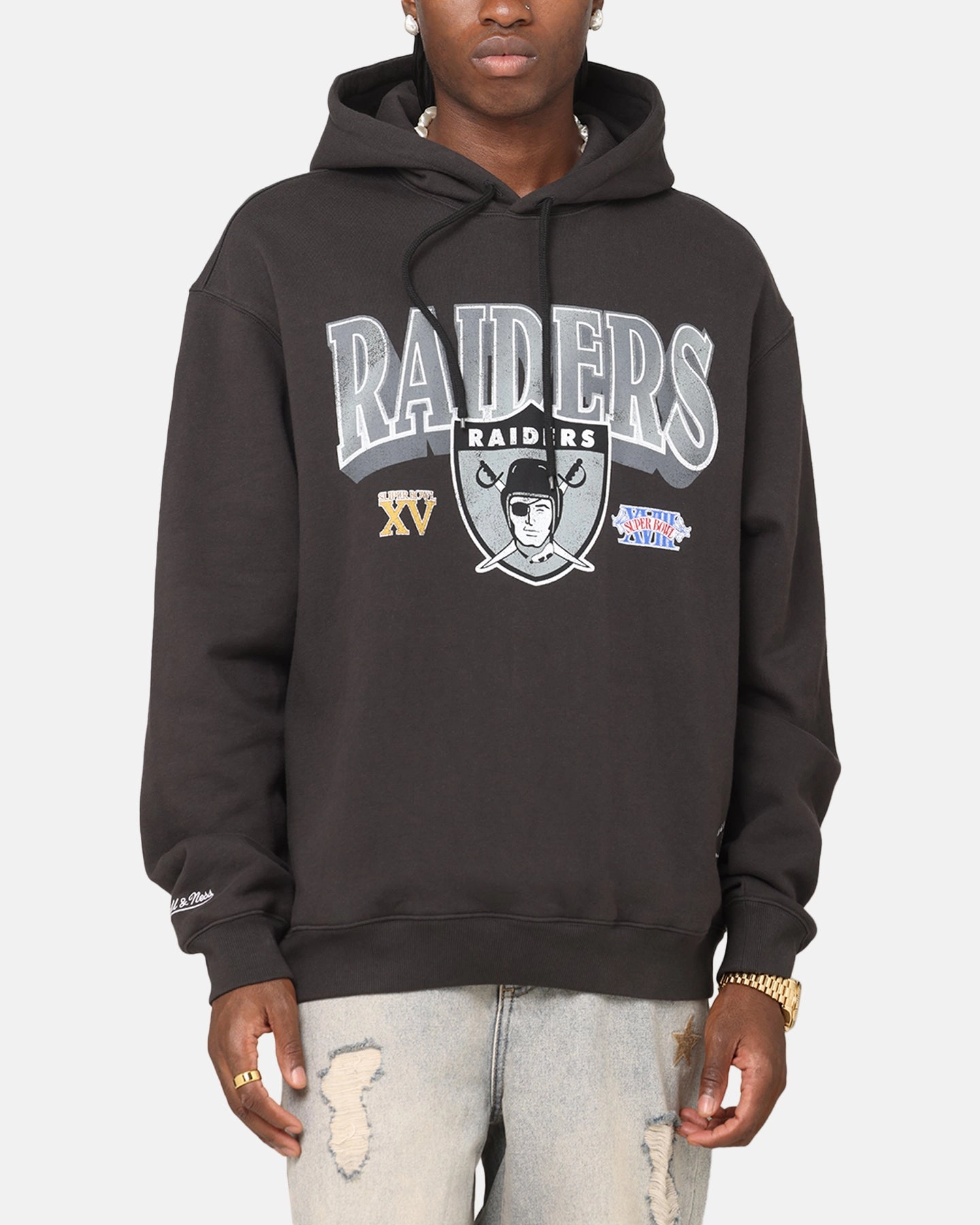 Mitchell & Ness Las Vegas Raiders Arch Hoodie Faded Black Amphibious Maneuverable