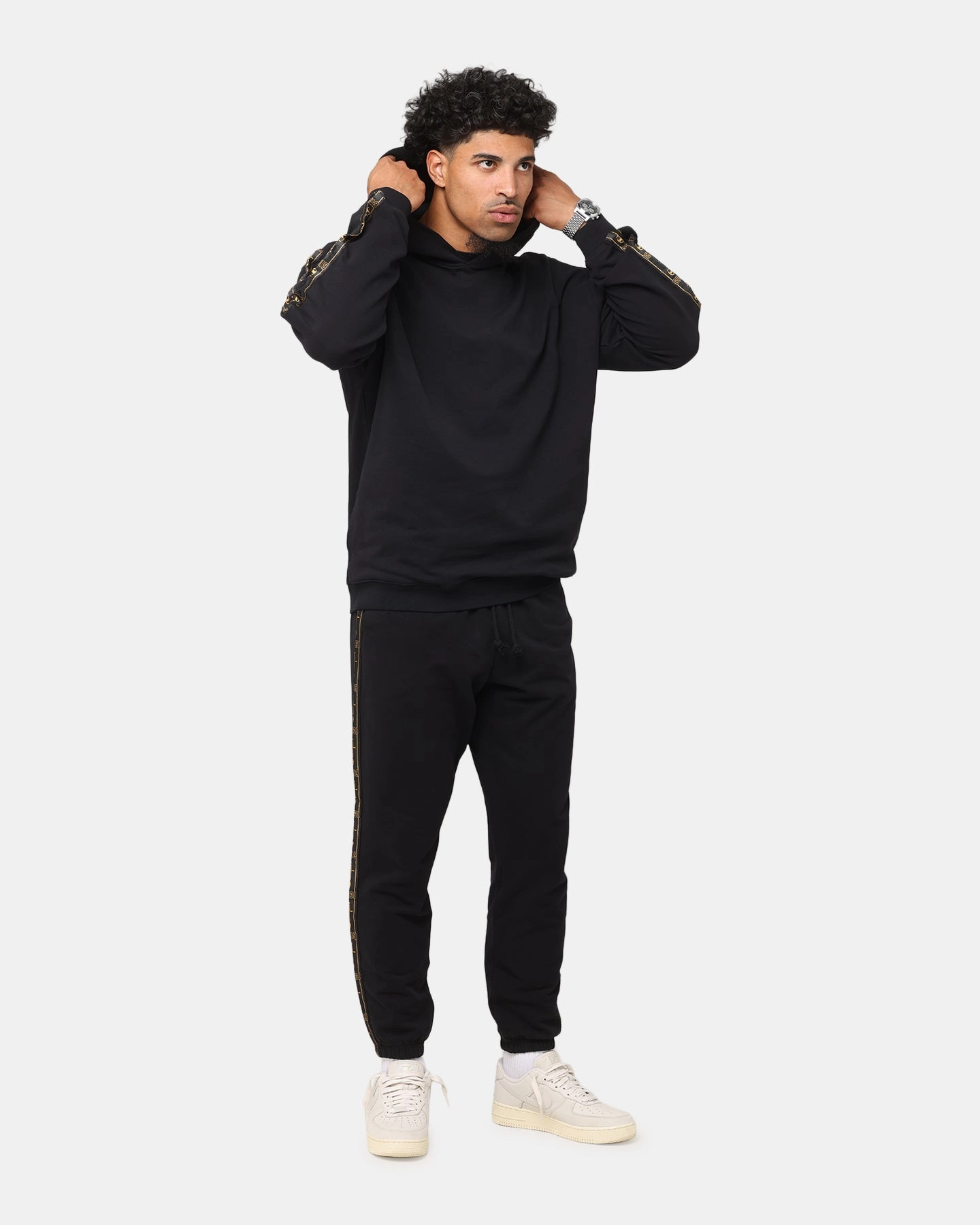 Champion Lux Taping Hoodie Black Design - elegant Tension Relief Seams