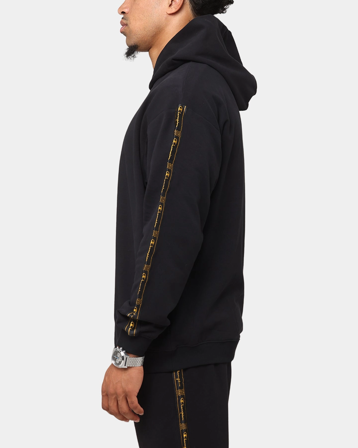 high tech Champion Lux Taping Hoodie Black