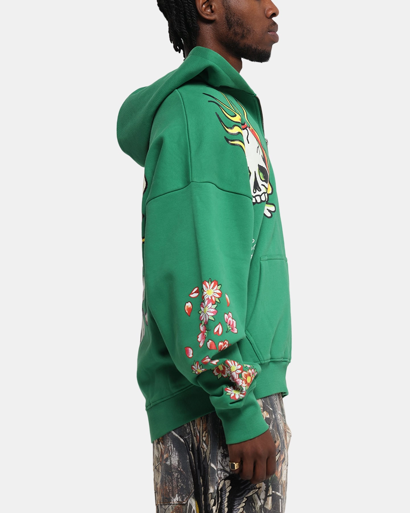 Ed Hardy Love Kills Slowly Zip Hoodie Green Odor Resistant Treatment Fade Resistant Dye