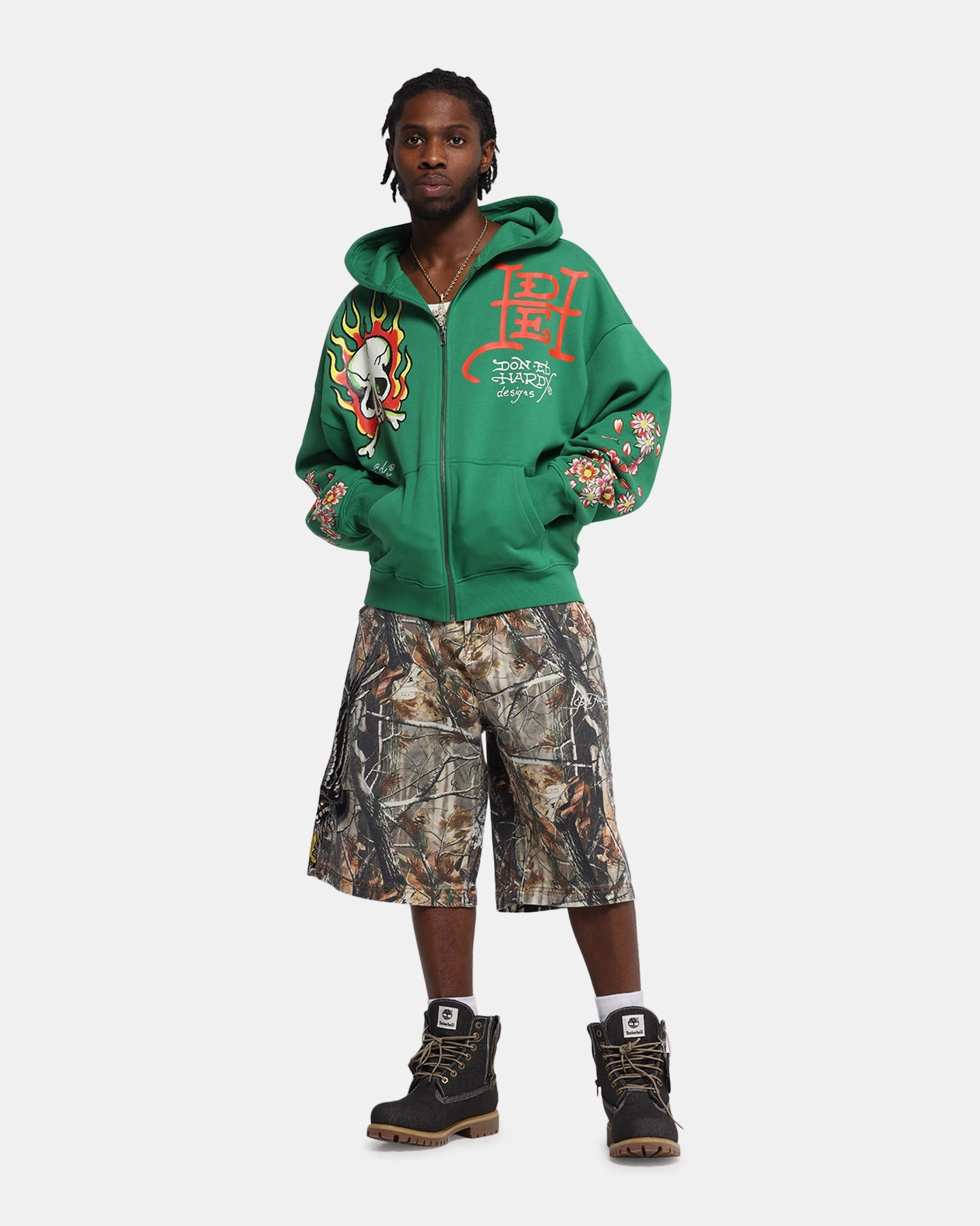 single crewed Interactive Ed Hardy Love Kills Slowly Zip Hoodie Green