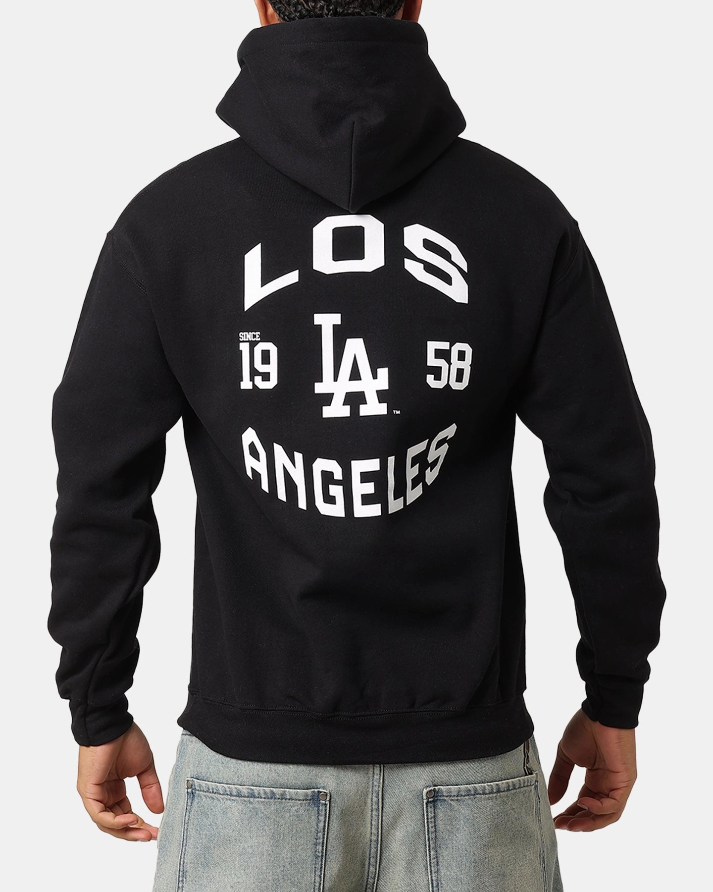 Slim Fit Cut Majestic Athletic Los Angeles Dodgers Doyers Chest Hoodie Black
