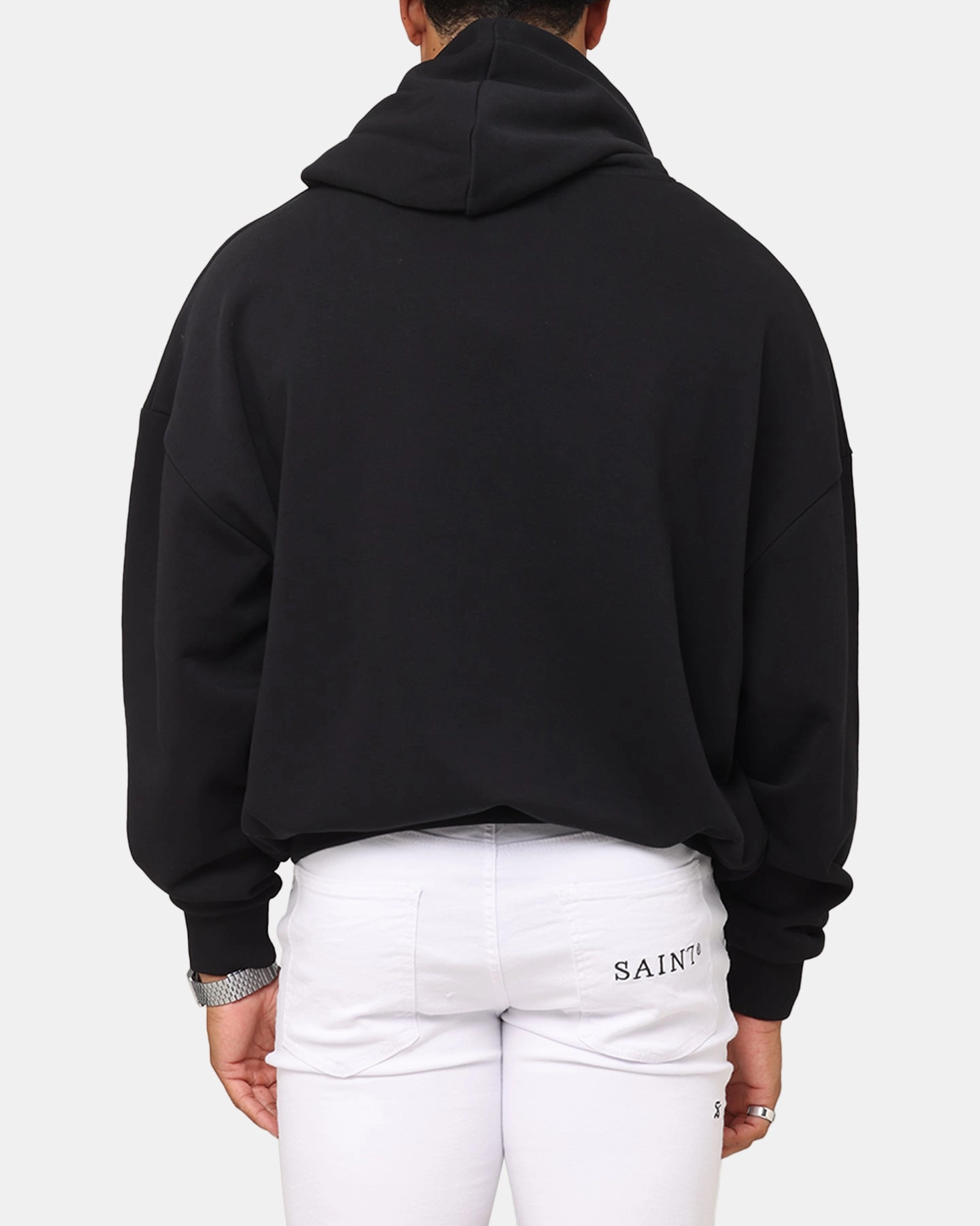 PaddedShoulders Walk Saint Morta Spray Logo Boxy Hoodie Black