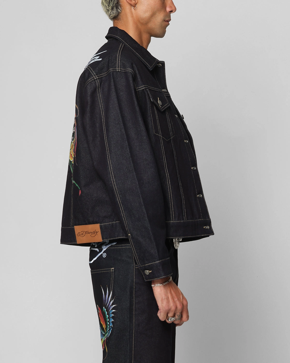 foldable Ed Hardy Denim Jacket Raw Indigo