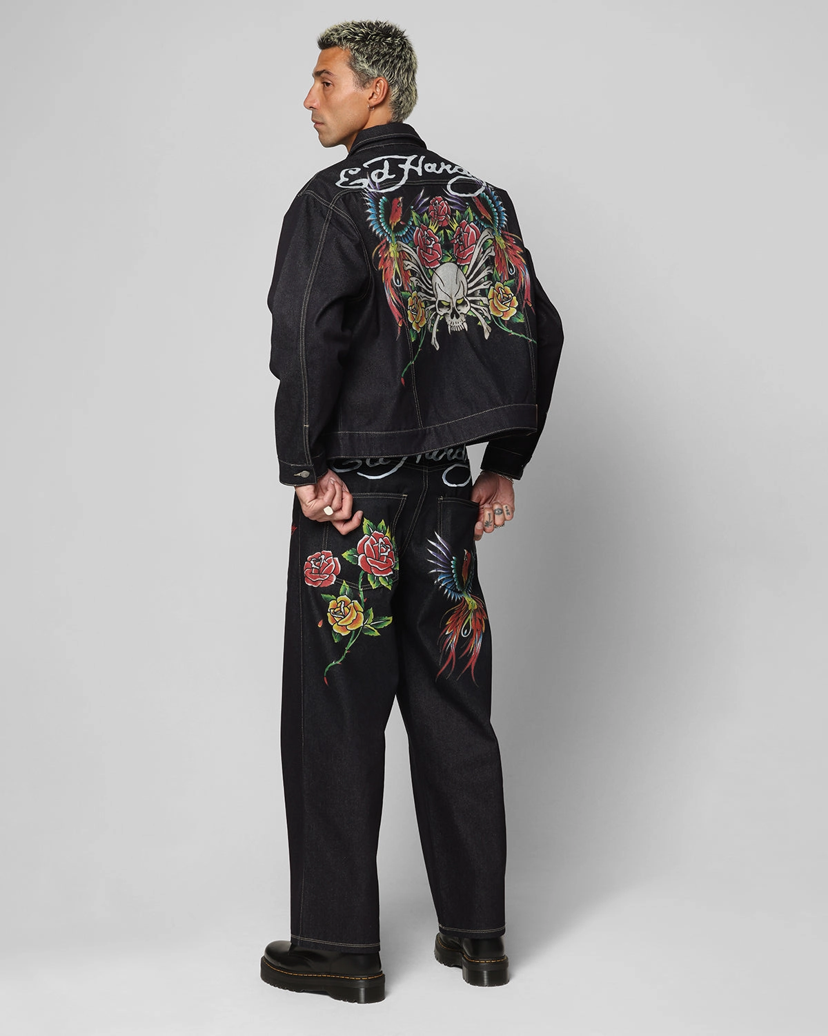 Ed Hardy Denim Jacket Raw Indigo Softshell Fabric Silicone Grip Cuffs