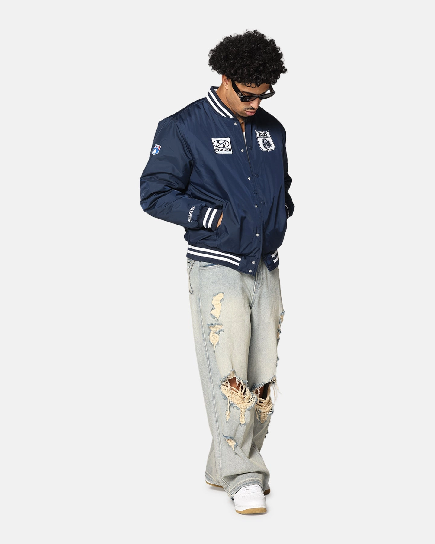 Mitchell & Ness Carlton Blues Team Bomber Jacket Navy Invoice Talent