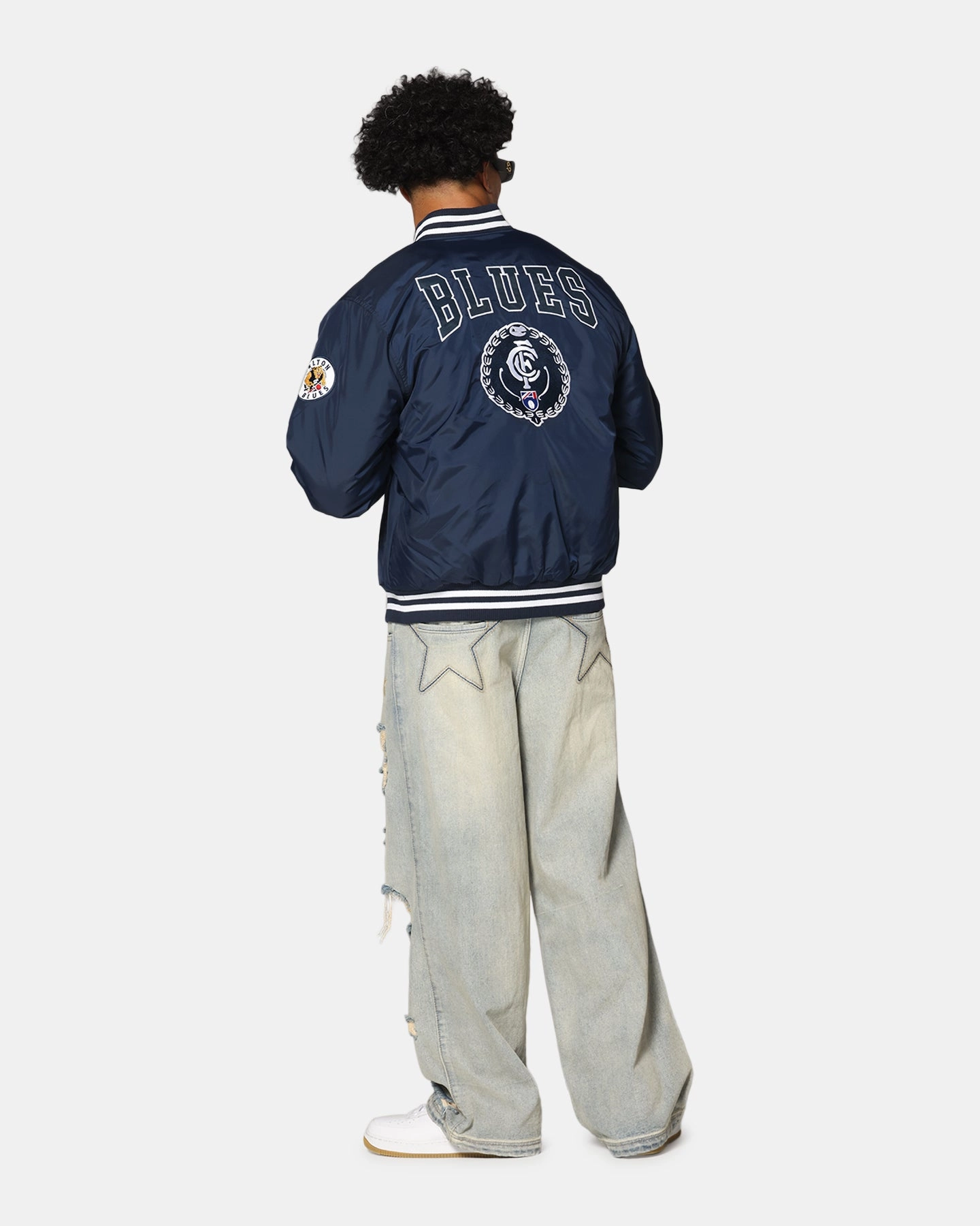 Mitchell & Ness Carlton Blues Team Bomber Jacket Navy DualZipper Polyfill Layer Integration