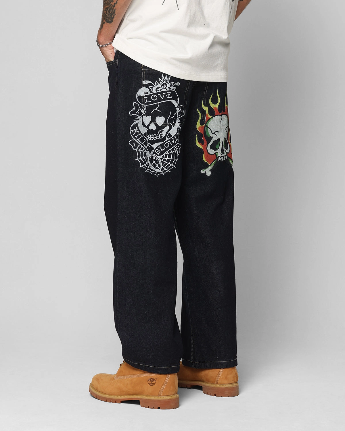 Ed Hardy Wide Leg Skull Jeans Dark Indigo Regular Style