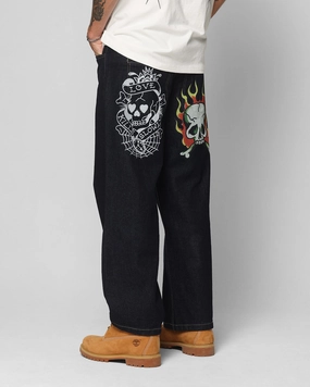 Ed Hardy Wide Leg Skull Jeans Dark Indigo Regular Style