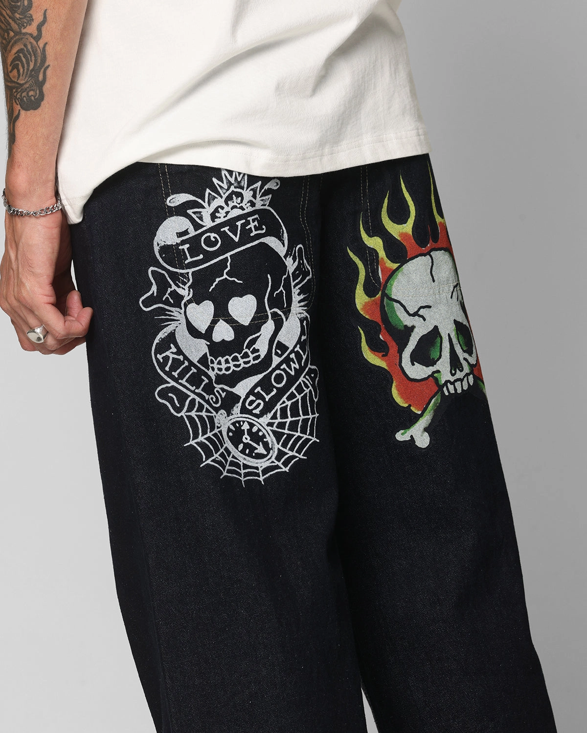 Ed Hardy Wide Leg Skull Jeans Dark Indigo Street Vibe Iconic Outfit