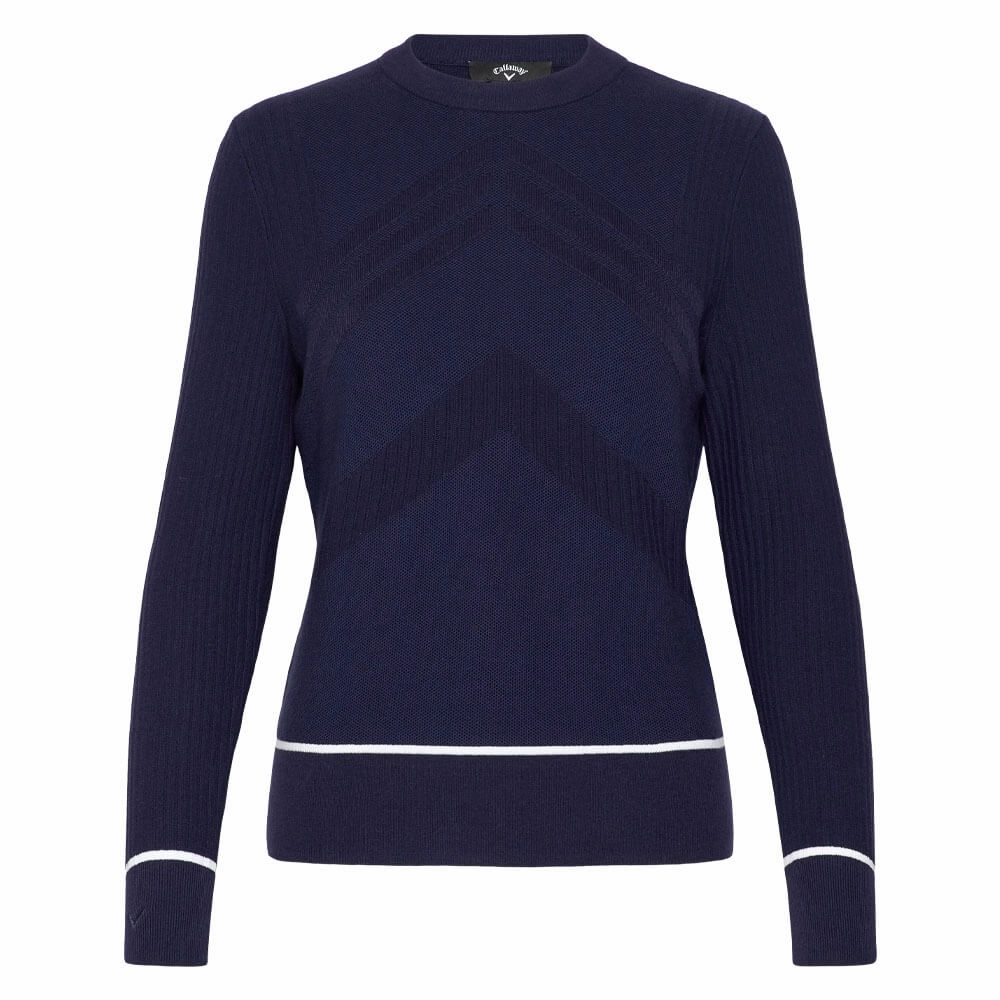 Callaway Multi-Stitch Chevron Golf Sweater (with Tipping) Peacoat - SP25 Women Durable Water Repellent Finish Functional Zip Detail