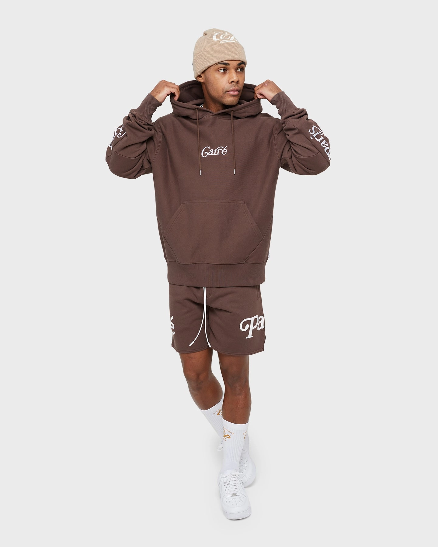 Laser Cut Vents Odor Control Treatment Carre Volle Hoodie Dark Brown