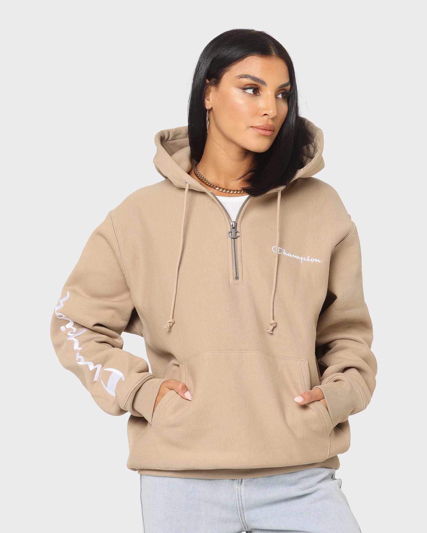 Champion Reverse Weave Quarter Zip Hoodie Country Walnut Exclusive