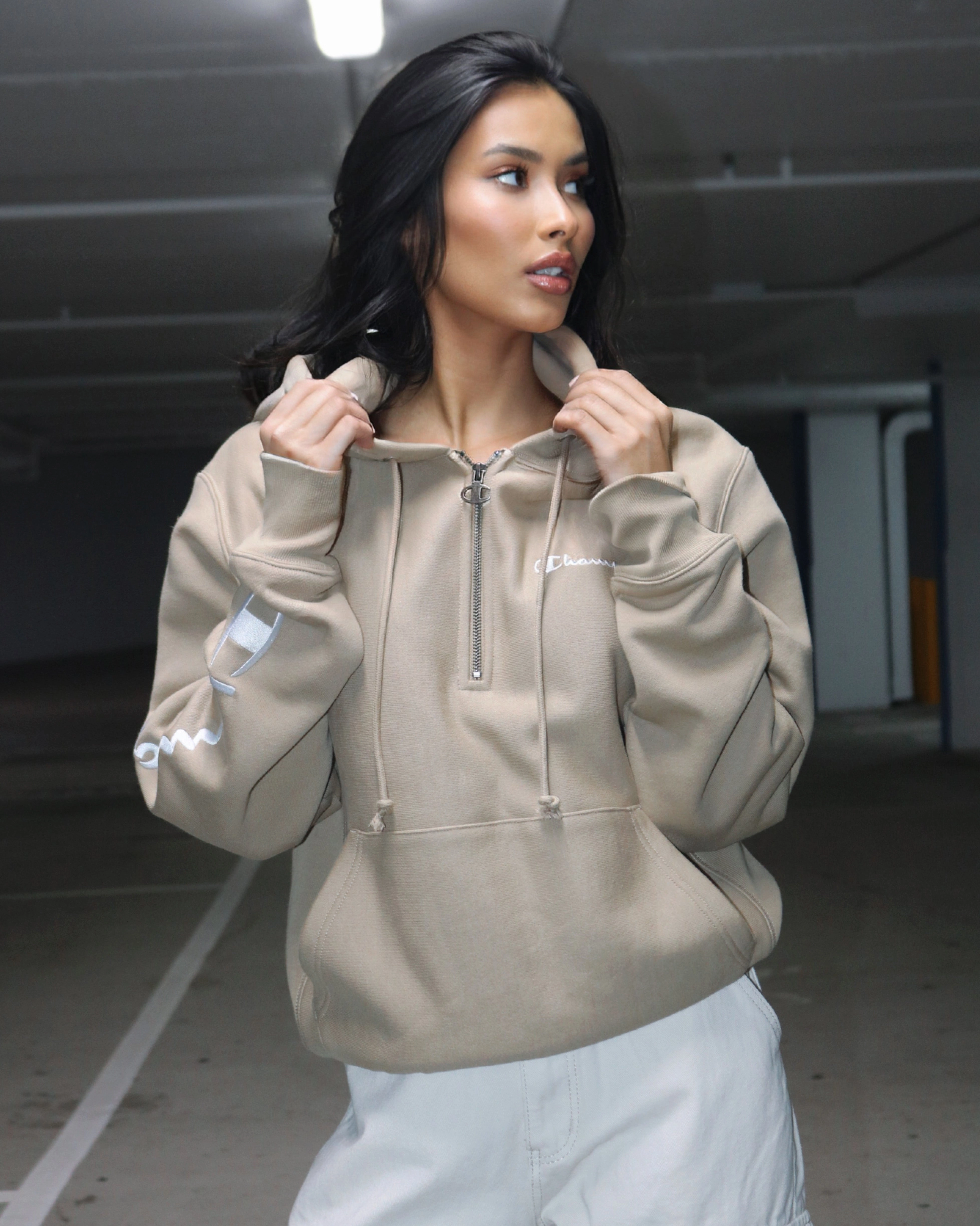 Champion Reverse Weave Quarter Zip Hoodie Country Walnut Odor Control Treatment
