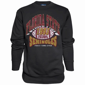 Blue 84 Adult/Unisex Vault Florida State Seminoles 1993 National Champs Design Vintage Crew Fleece - Black Double Layer Shoulder Garment Washed Finish
