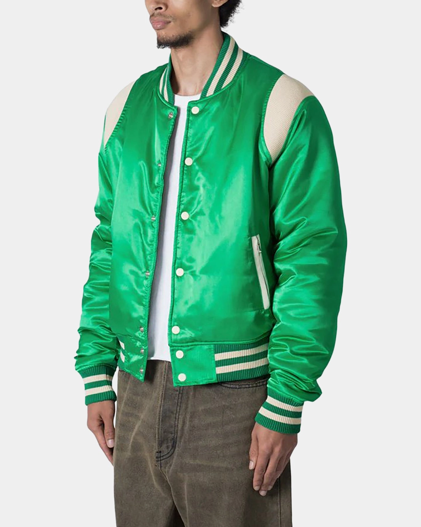 Side Pockets no pocket MNML Classic Varsity Jacket Green