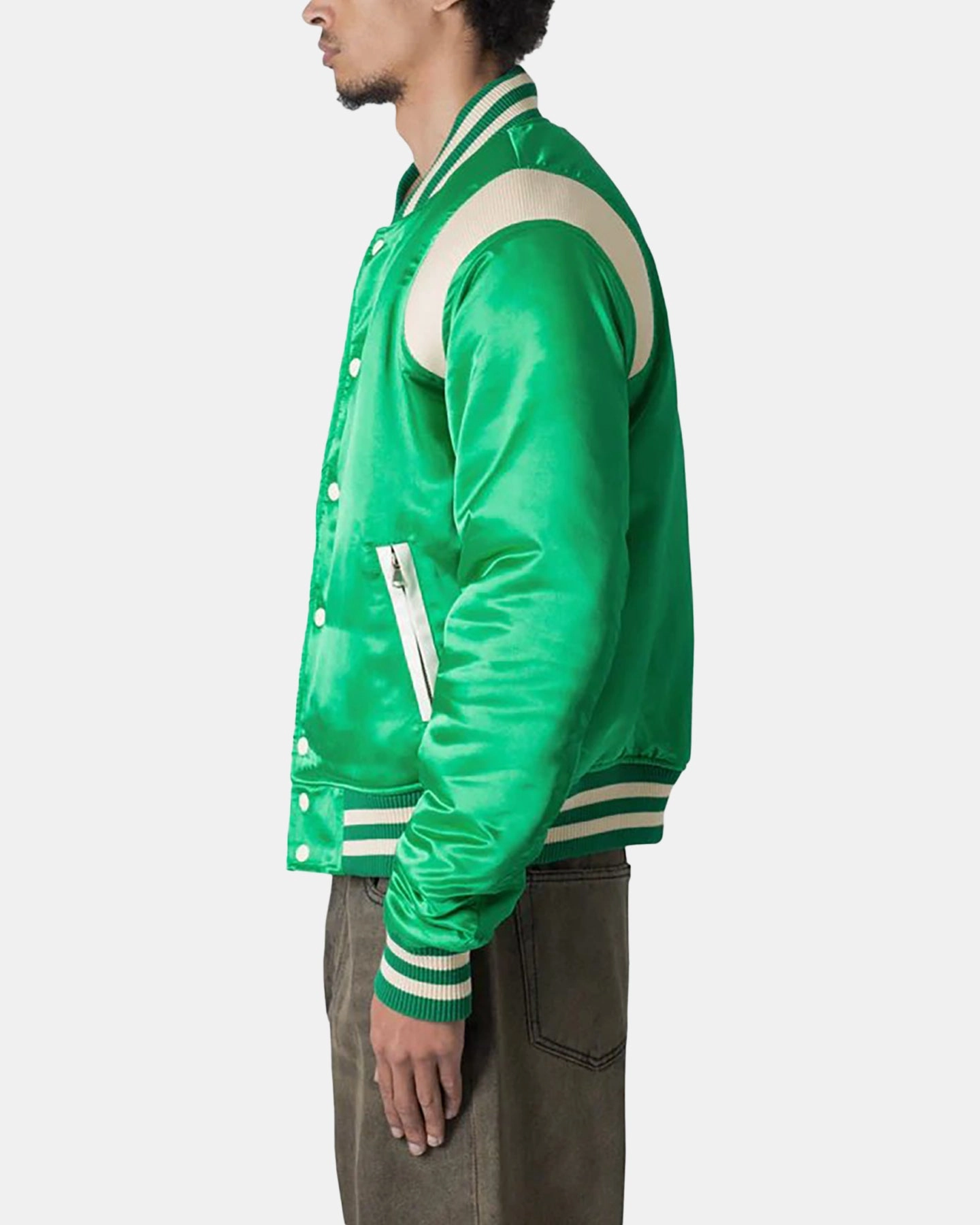 MNML Classic Varsity Jacket Green Laser Cut Vents Labor