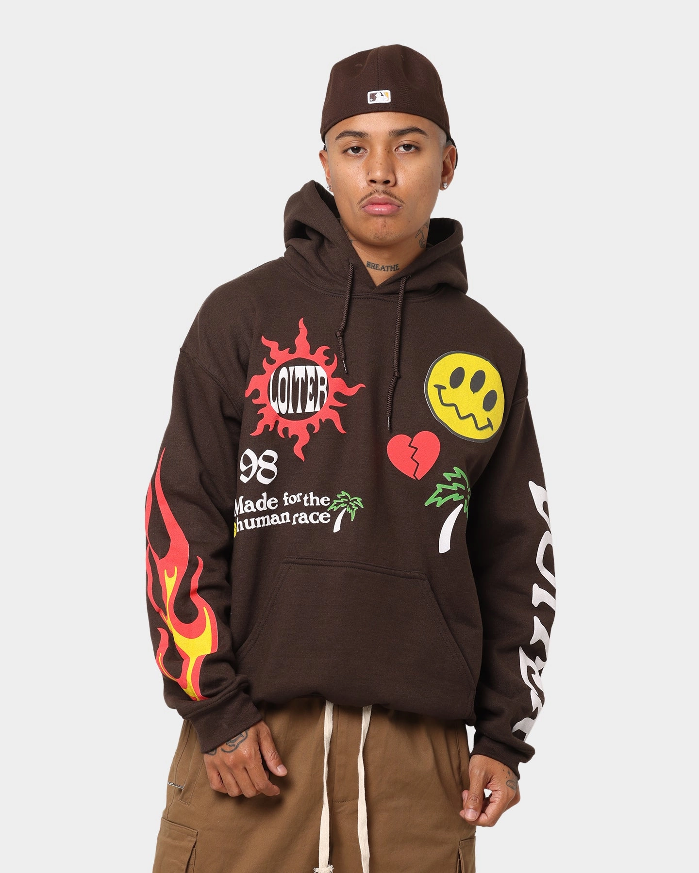 Loiter Euphoric Multi Logo Hoodie Brown Drop Hood Style