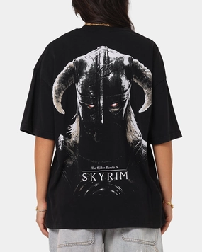 Minimalist Style Relaxed Fit Design 73 Studio X The Elder Scrolls V: Skyrim '11 Dragonborn Vintage T-Shirt Black Acidwash
