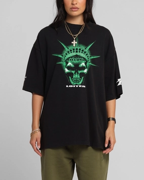 Loiter Liberty Vintage T-Shirt Vintage Black Trendy popularity Autumn coziness