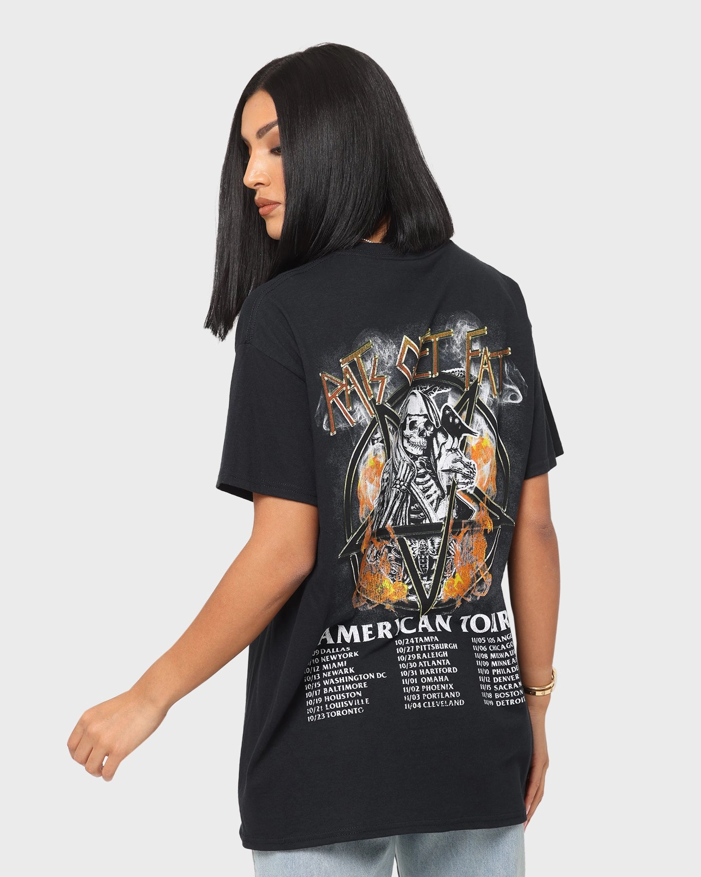 Solid color purity EasyCareFinish Rats Get Fat American Tour Vintage T-Shirt Black