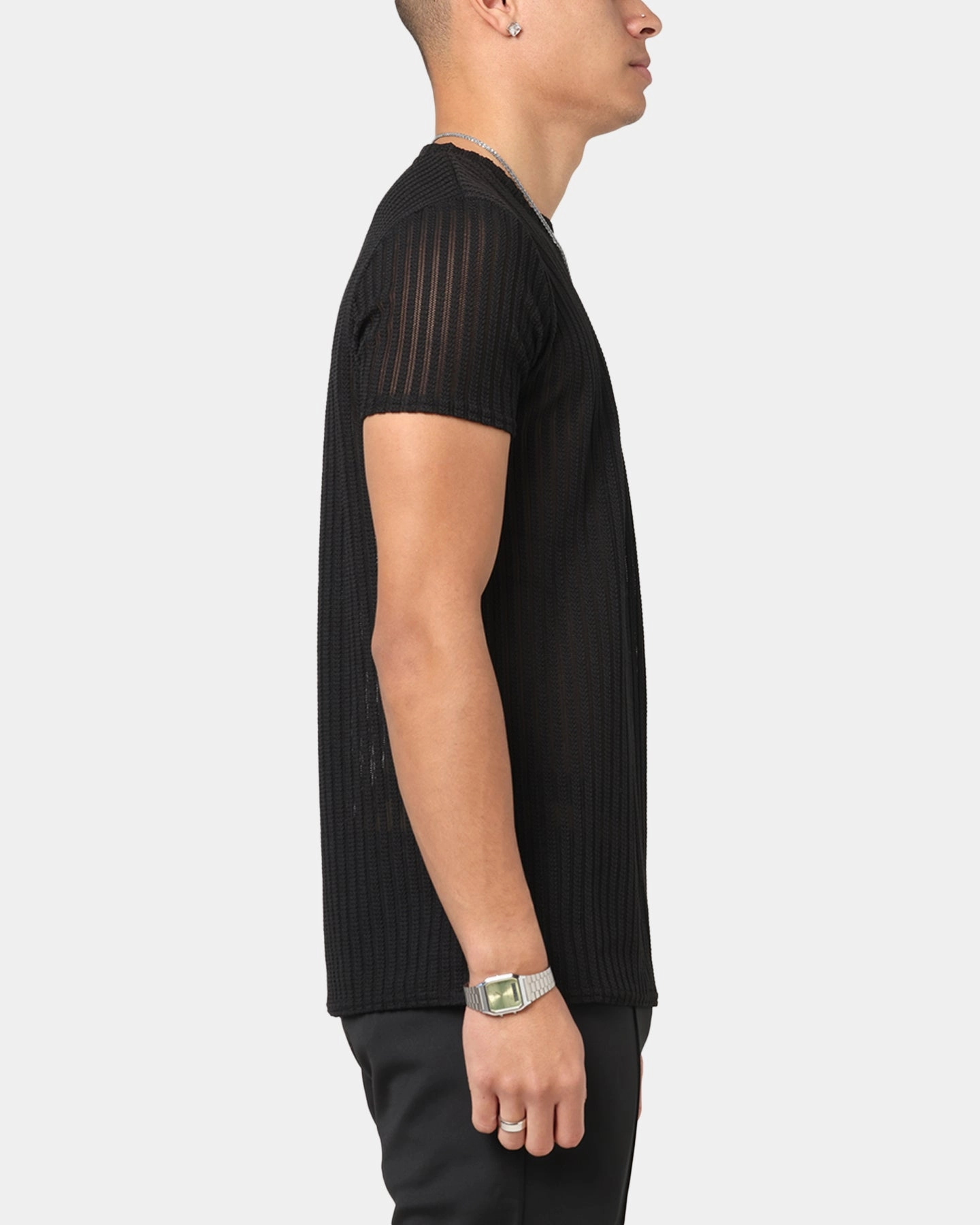 casual outing Sik Silk Textured Muscle Fit T-Shirt Black