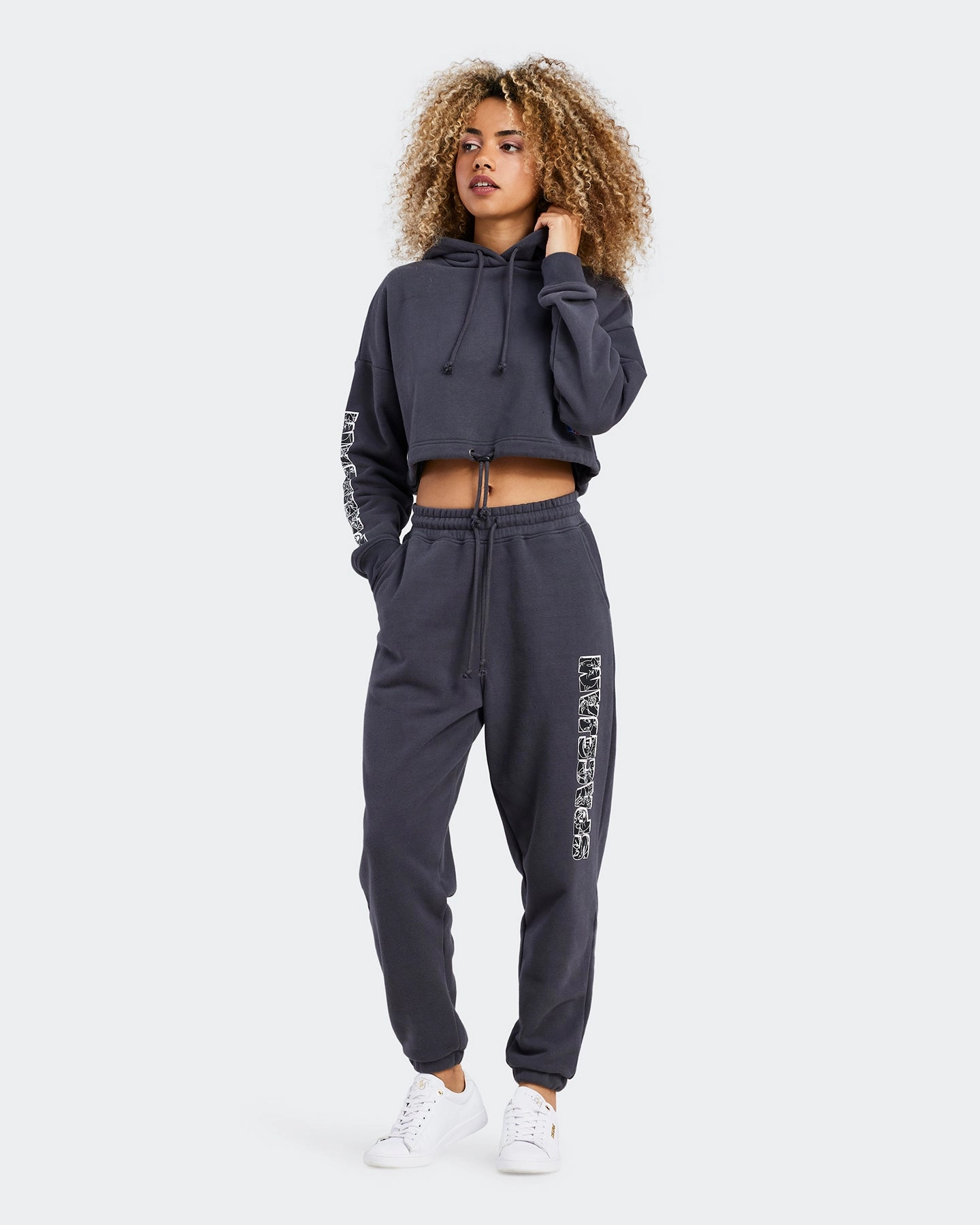 Sik Silk Women's Space Jam x SIK SILK Cropped Hoodie Dark Grey Desire sunny