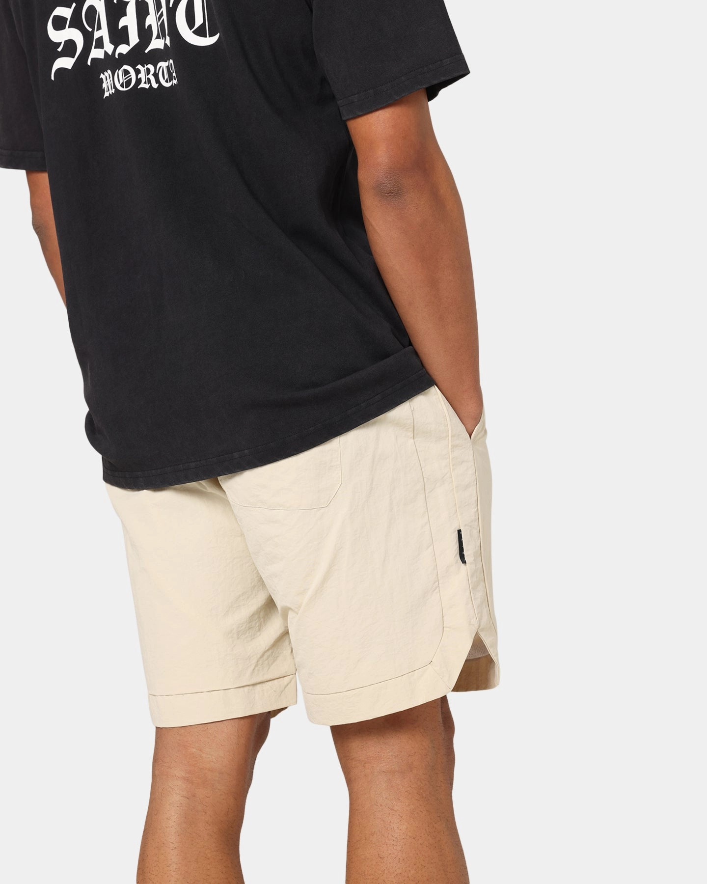 Saint Morta Gothic Monogram Nylon Shorts Dirty Blonde Fastening Closure Stretch Woven Fabric
