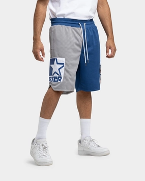 Compact Storage Feature Printed Pattern Starter Slider Mesh Shorts Blue/Grey