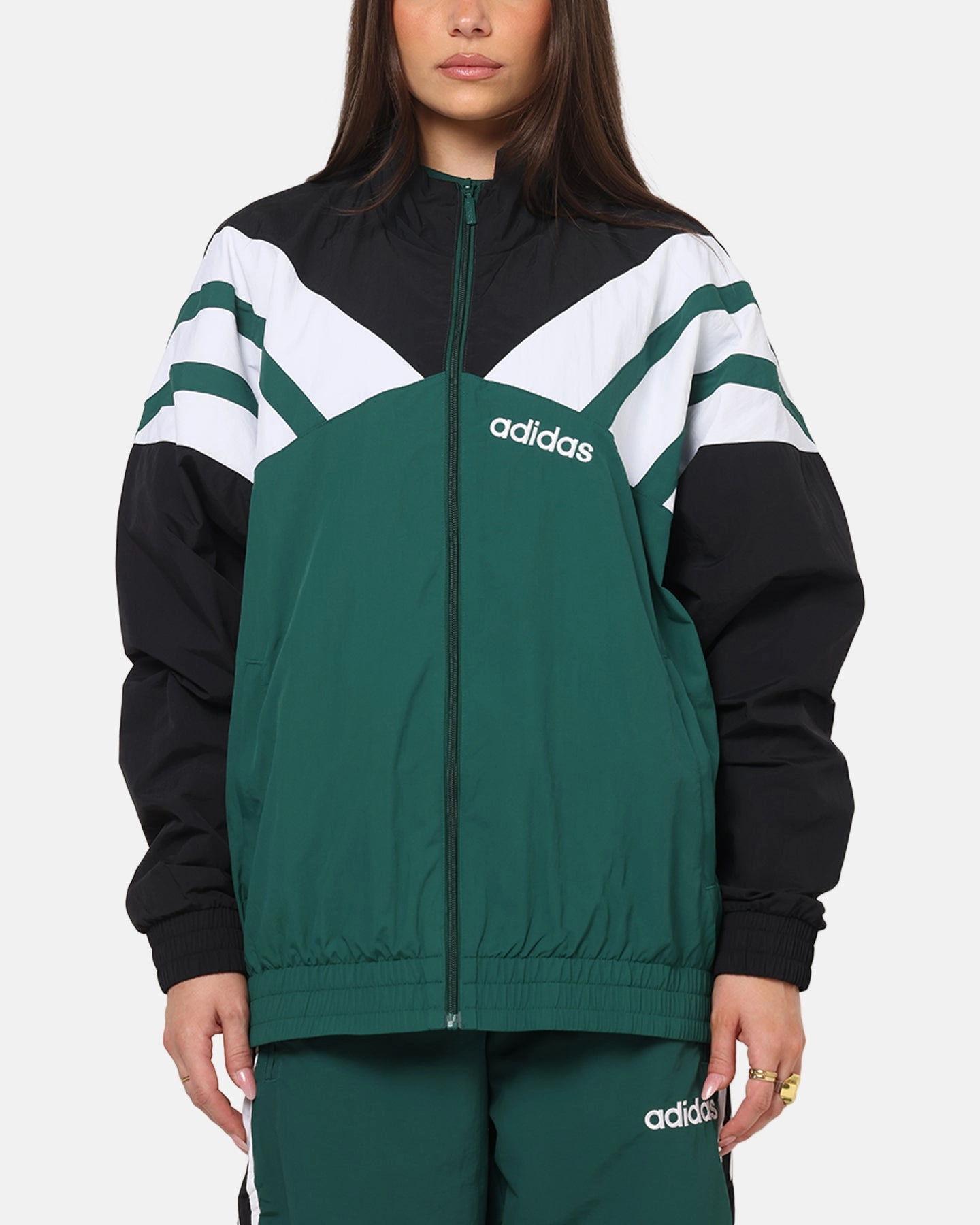 Adidas Track Jacket Green/Black Weather Resistant Coating