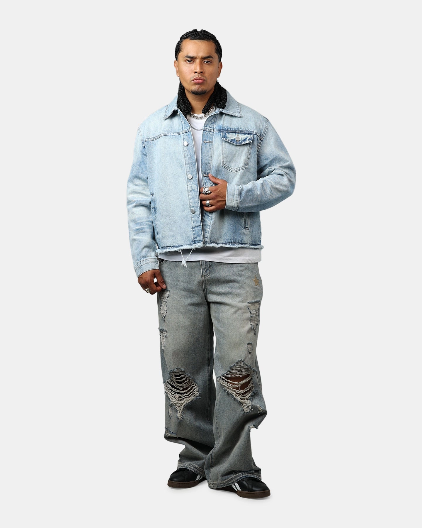 Program Patched MNML Sun Washed Denim Jacket Light Blue