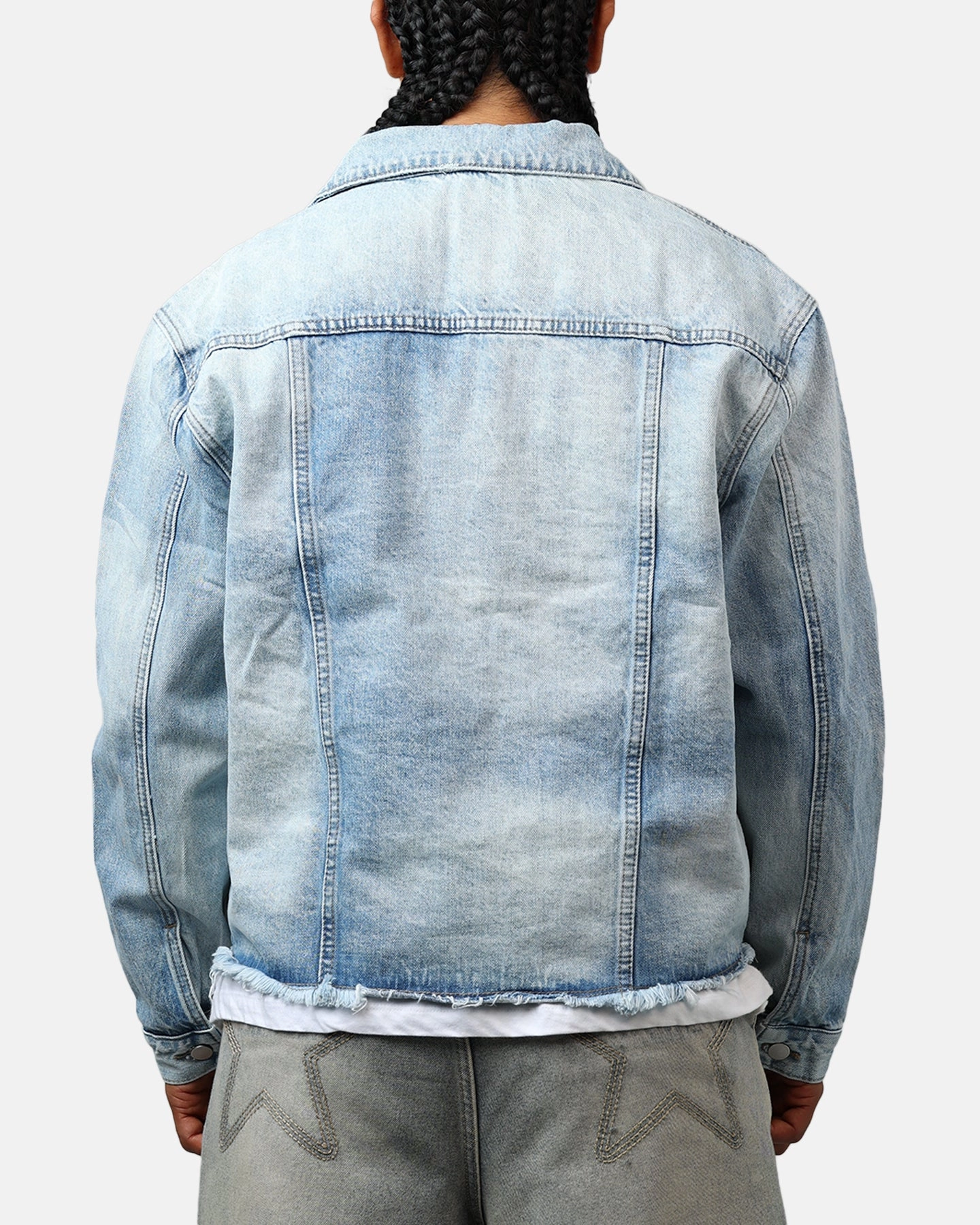 MNML Sun Washed Denim Jacket Light Blue Camping Trip Wind Control