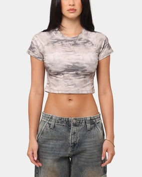XXIII Women's Boiler Room Crop T-Shirt Desert Camo Slim Fit Cut Layering Comfort Wear