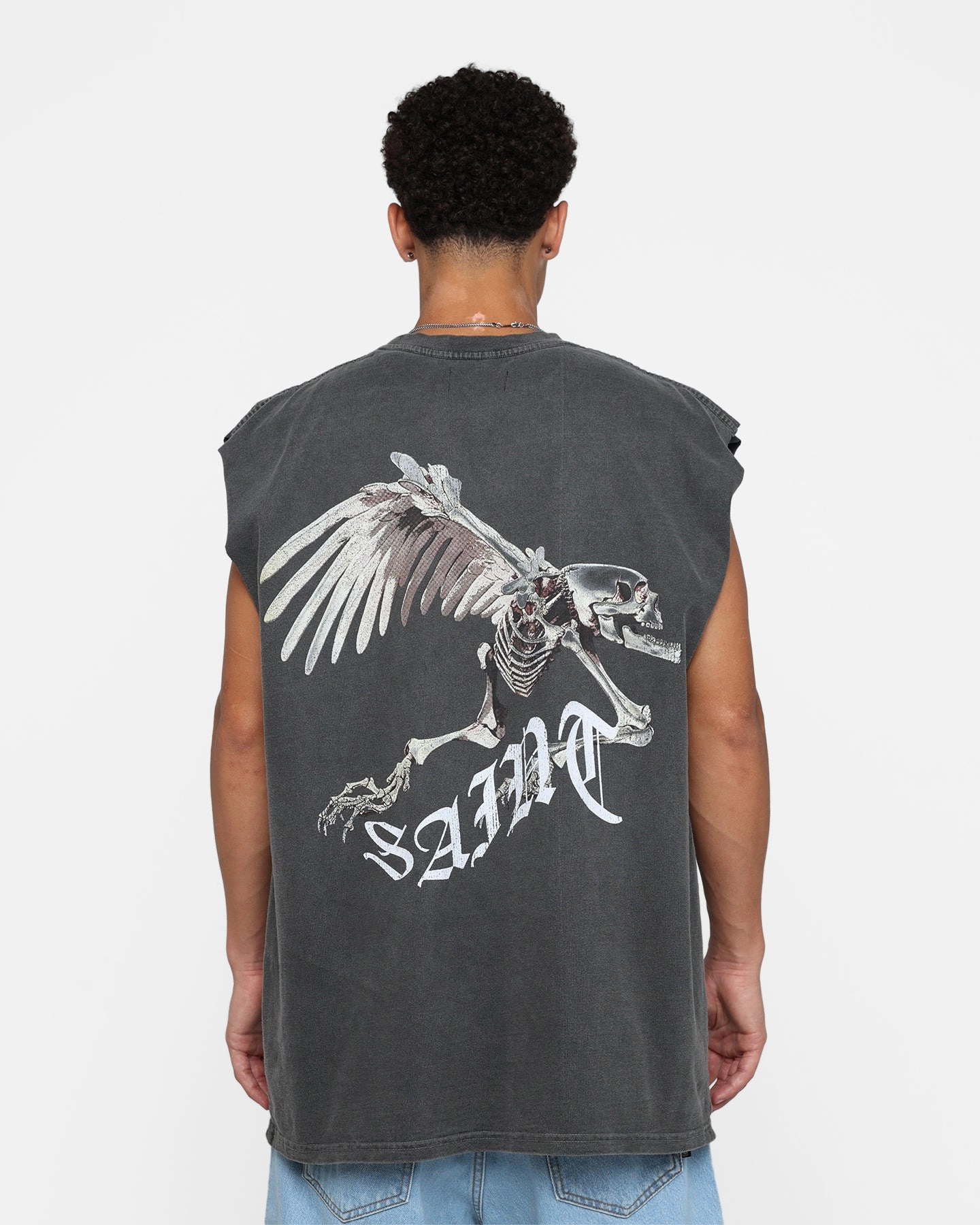 Organic Cotton Saint Morta Departed Muscle T-Shirt Black Wash