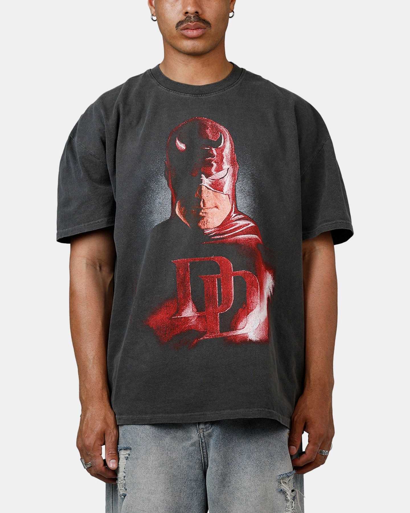 Lightweight Material American Thrift Marvel Daredevil Face Heavyweight T-Shirt Black Wash