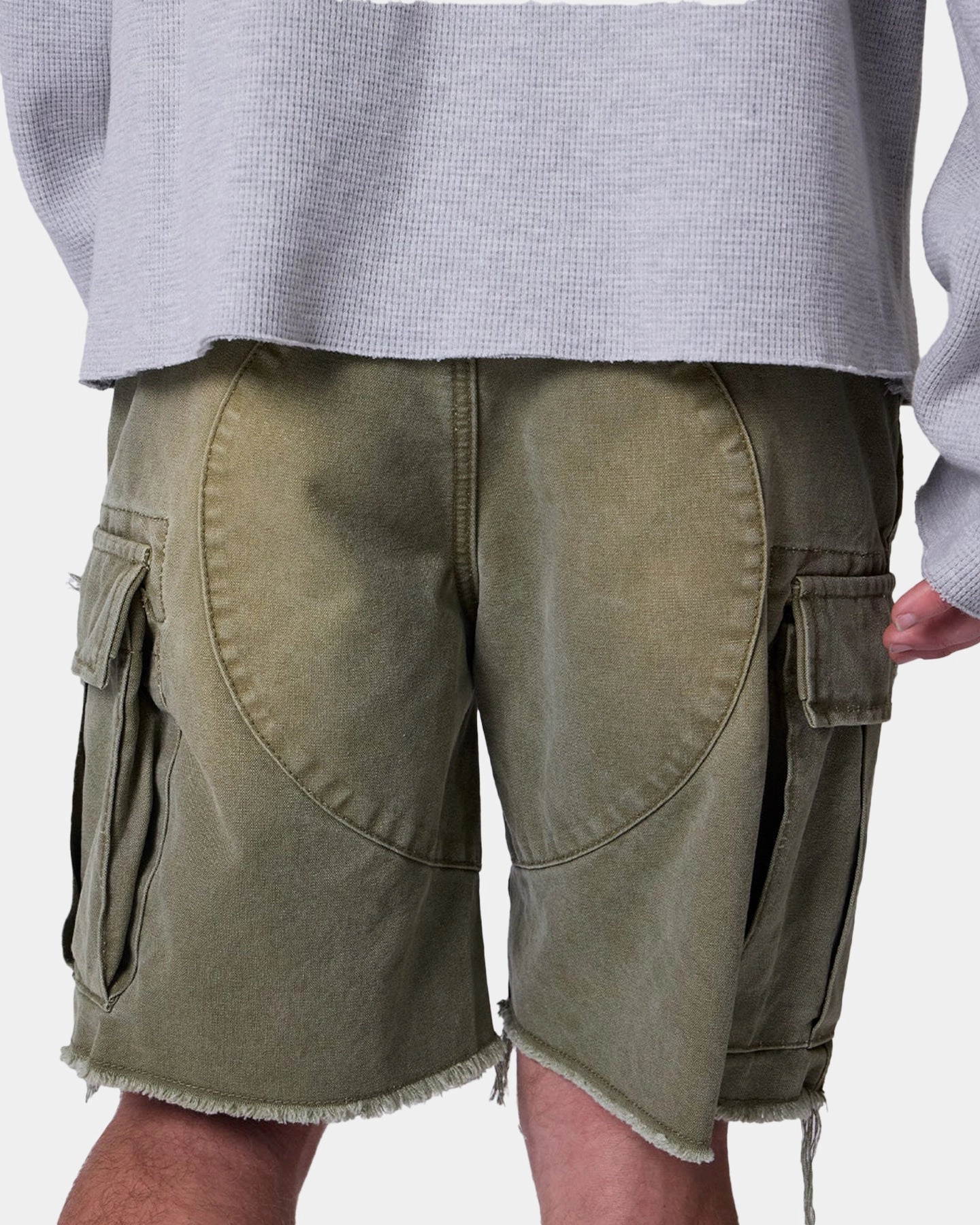 MNML Distressed Cargo Shorts Olive Reinforced Hems yoga clothes