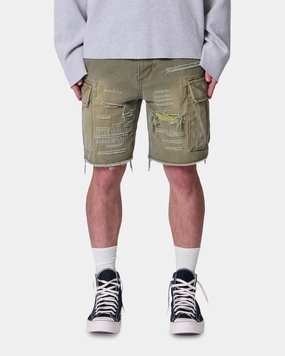 Ombre effect Cool Fit MNML Distressed Cargo Shorts Olive