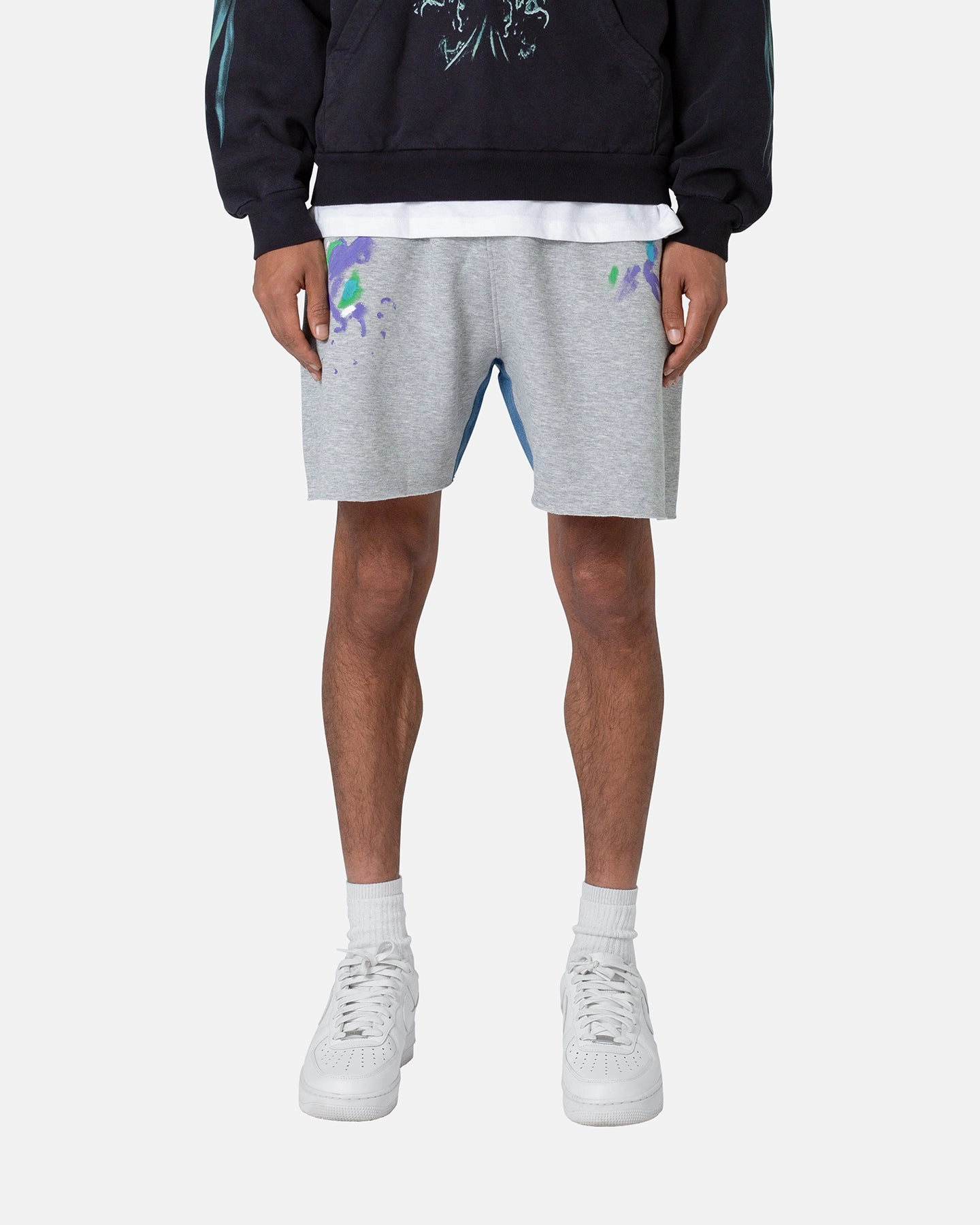 MNML Contrast Paneled Sweatshorts Grey Quick Release Fastener Friction Reducing Lining