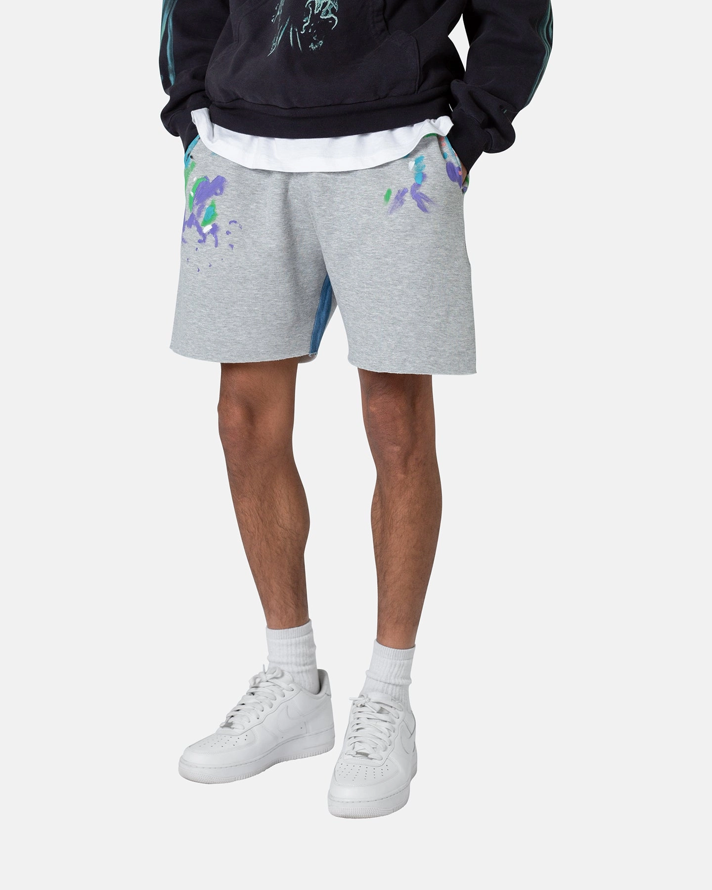 MNML Contrast Paneled Sweatshorts Grey Static Resistant Fibers Street Layers