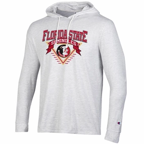 Champion Adult/Unisex Vault Florida State Seminoles Seminole Logo Long Sleeve Hooded T-shirt - Silver Grey Moisture Wicking Technology Skinny Fit