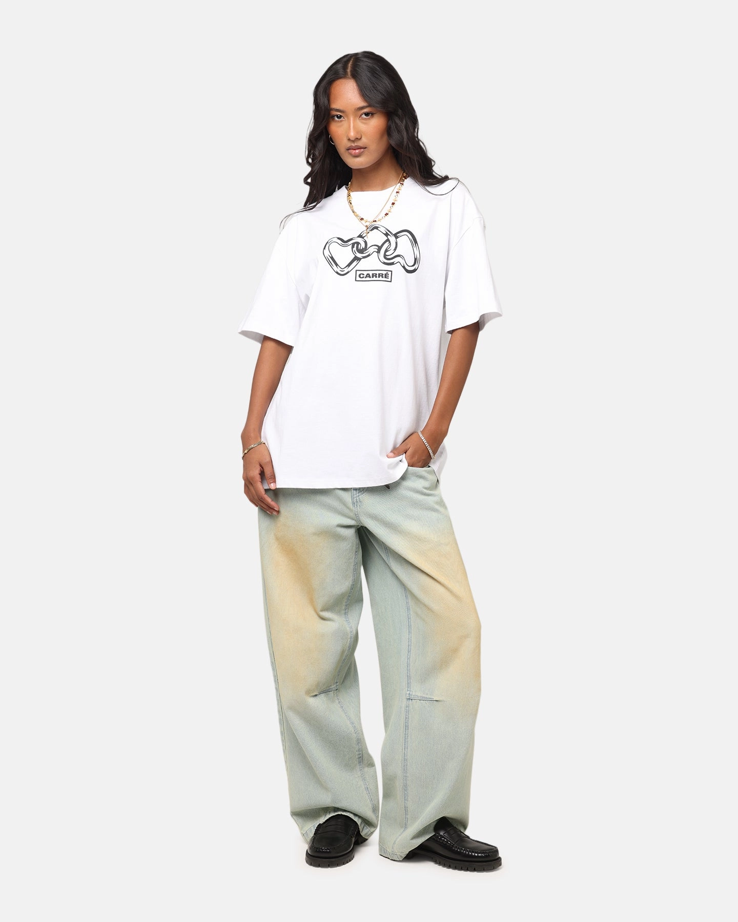Chic Style Skinny Fit Carre Link T-Shirt White