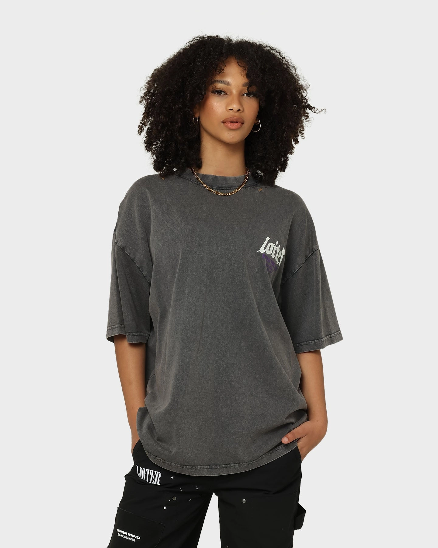 Loiter Retrograde Vintage T-Shirt Charcoal Everyday Look