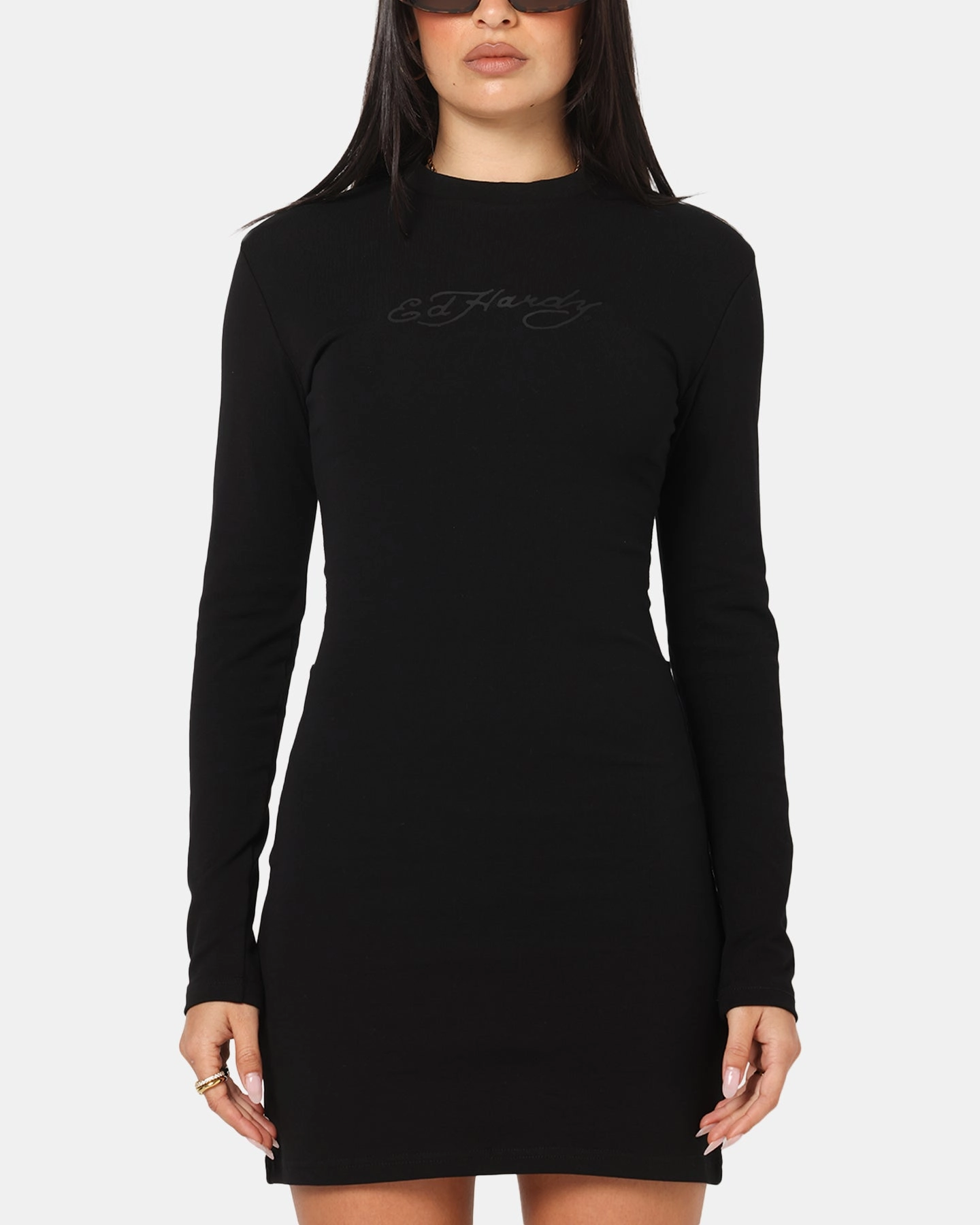 Ed Hardy Women's Revenge Long Sleeve Dress Black Fine Texture