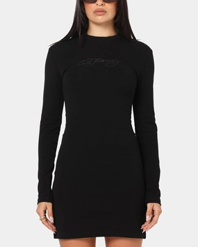 Ed Hardy Women's Revenge Long Sleeve Dress Black Fine Texture